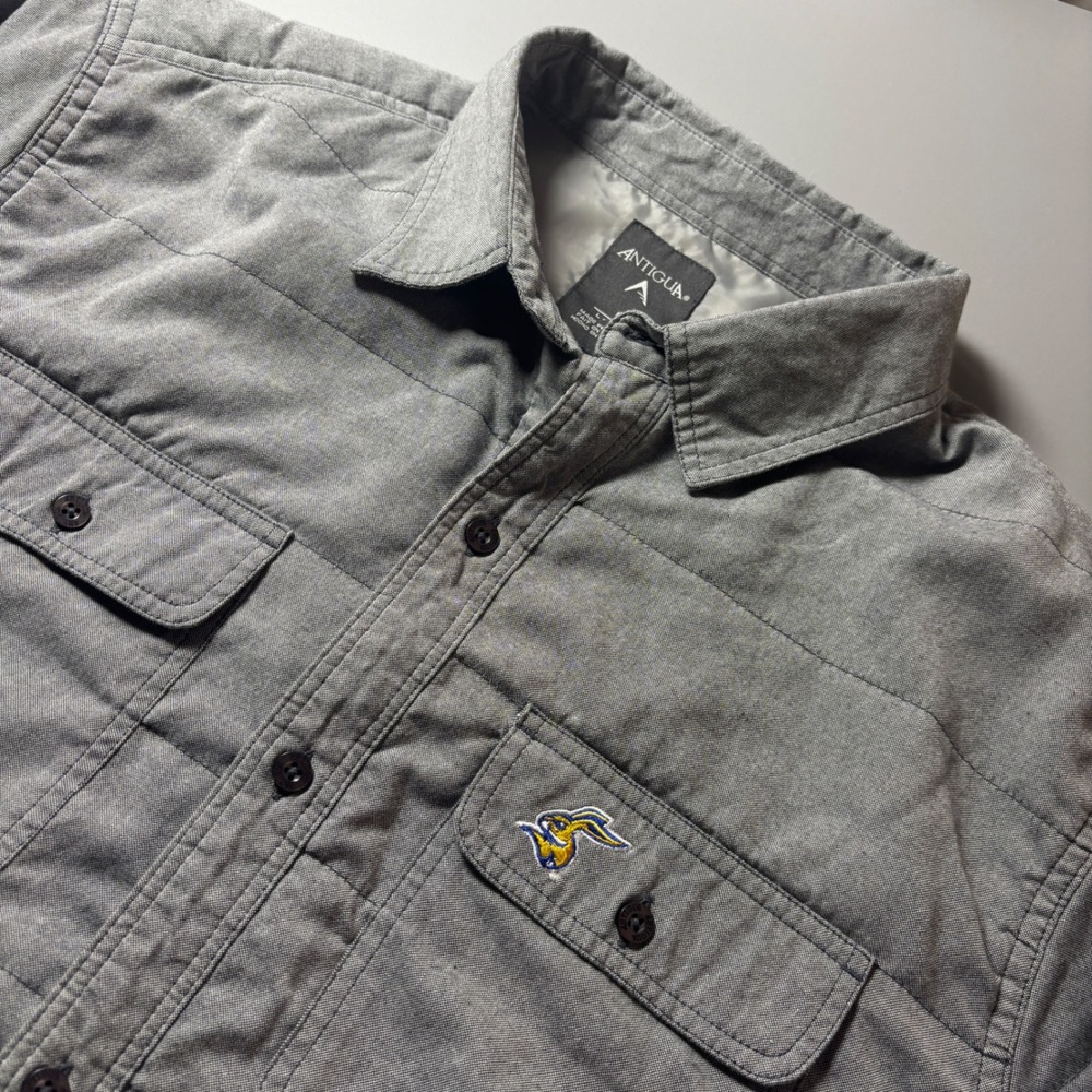 Antigua SDSU Jackrabbits Mens Gray‎ Quilted Button Up Shacket Long Sleeve Casual